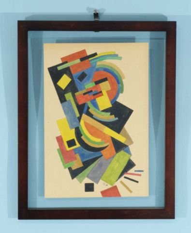OLGA ROZANOVA "ABSTRACT" WATERCOLOR ON PAPER: ATTRIBUTED TO OLGA ROZANOVA (RUSSIAN, 1886-1918) "ABSTRACT GEOMETRICS" WATERCOLOR ON PAPER. FLOATING FRAME. Height: 11 in. by Width: 8 in.