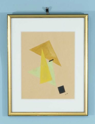 OLGA ROZANOVA "ABSTRACT GEOMETRICS" WATERCOLOR: ATTRIBUTED TO OLGA ROZANOVA (RUSSIAN, 1886-1918) "ABSTRACT GEOMETRICS" WATERCOLOR ON PAPER. GILT FRAMED AND MATTED. Height: 10 in. by Width: 8 in.