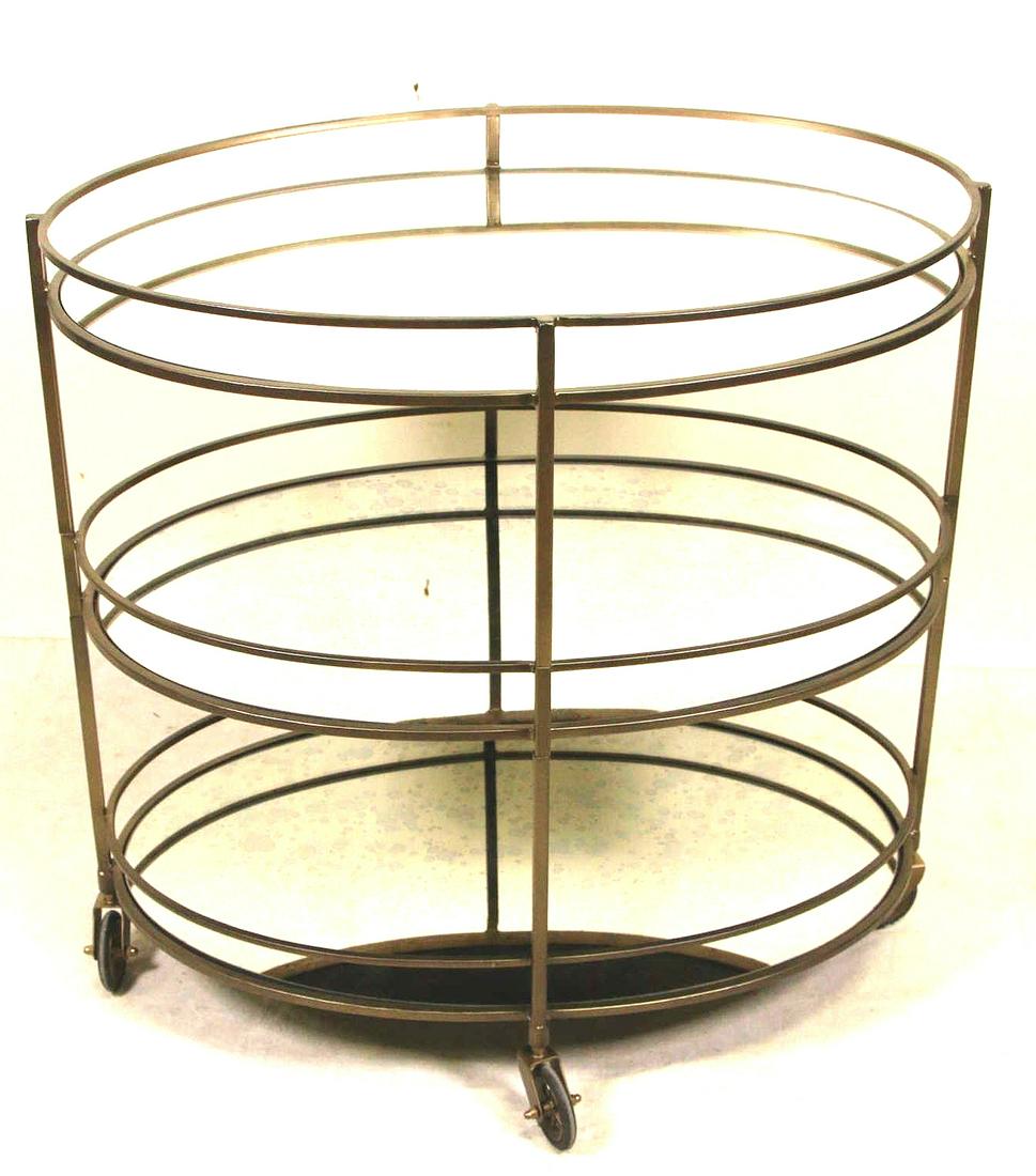 SMOKED GLASS & BRASS THREE TIERED OVAL BAR CART (1 of 2)