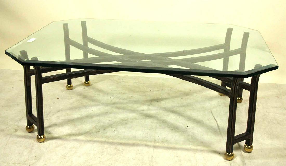 BEVELED GLASS TOP PAINTED BASE COFFEE TABLE (1 of 5)