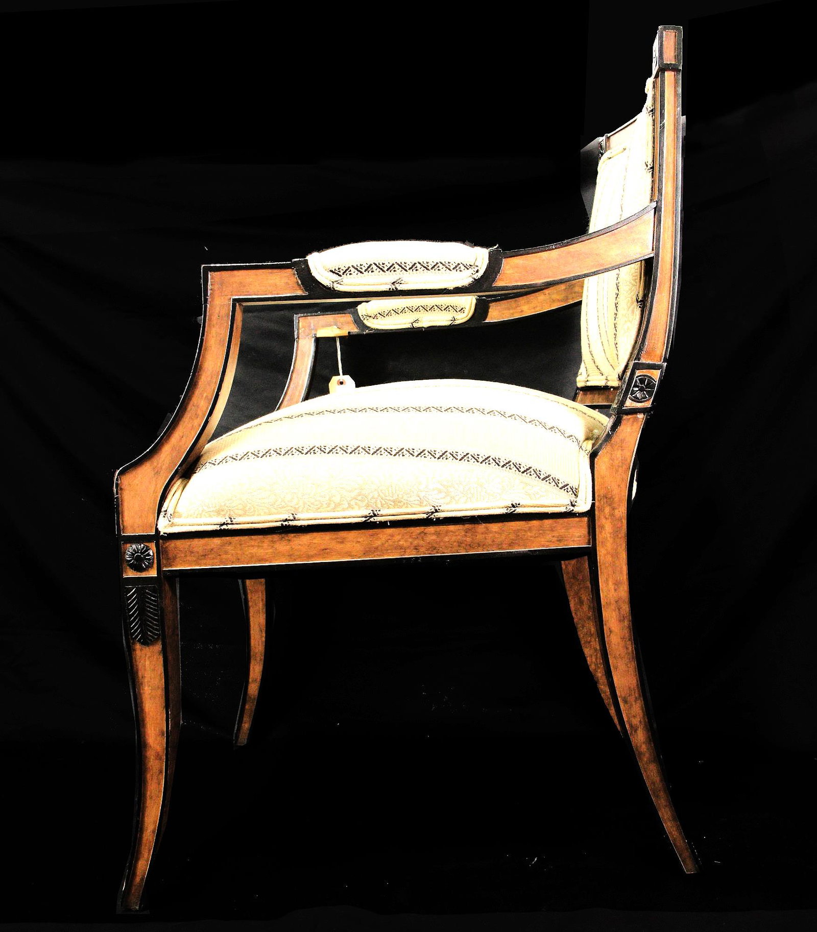 PAINTED FRENCH STYLE ARMCHAIR: PAINTED FRENCH STYLE ARMCHAIR. Height: 35 in. by Width: 23.5 in. by Depth: 20.5