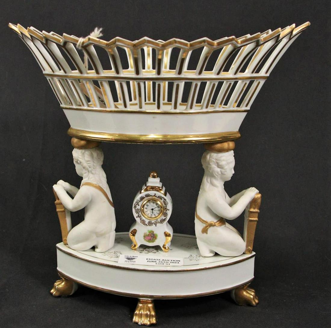 BASKET WOVEN STYLE GILT TRIM PORCELAIN COMPOTE (1 of 3)