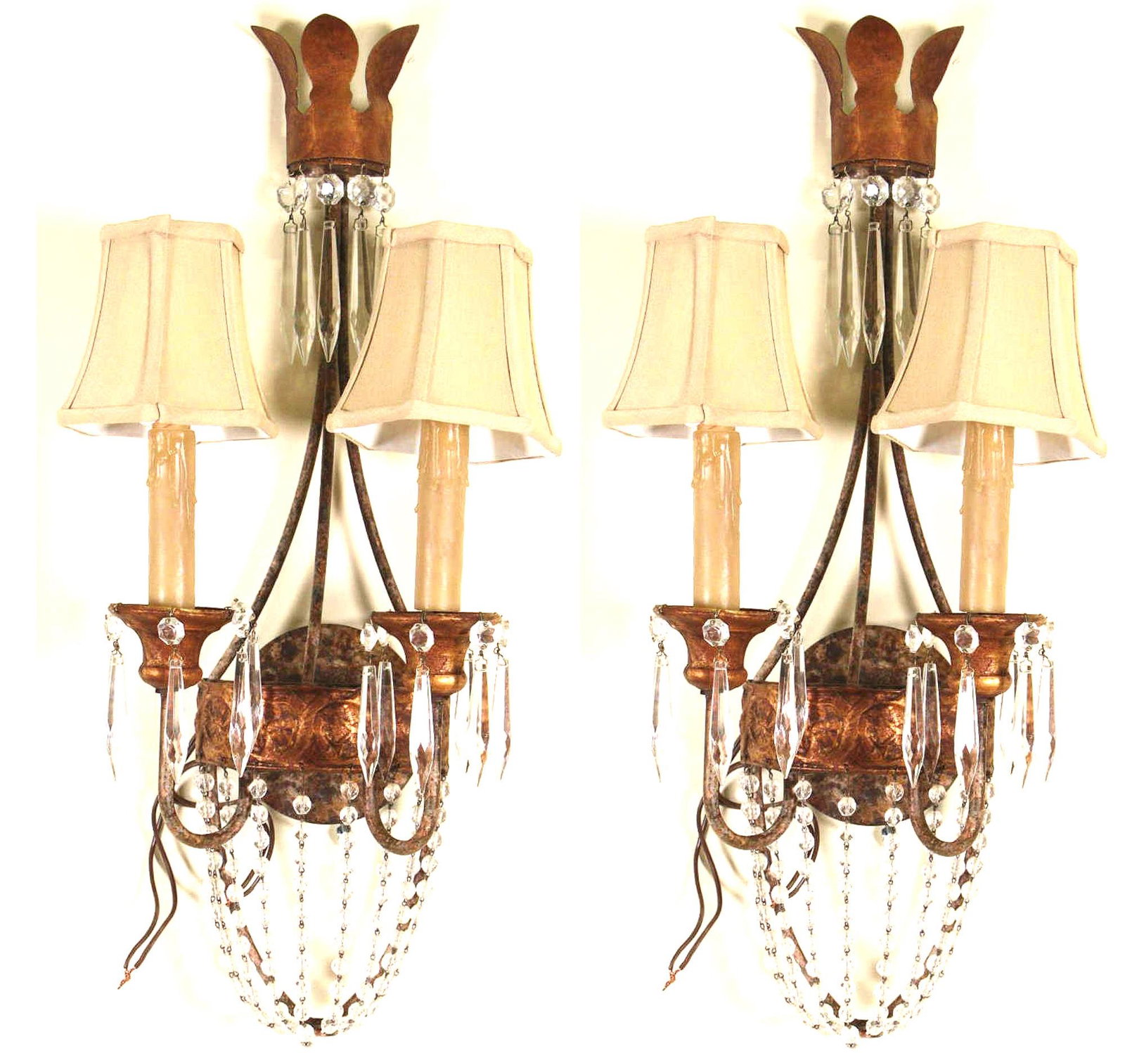 PAIR OF GILT METAL & CRYSTAL WALL SCONCES (1 of 4)