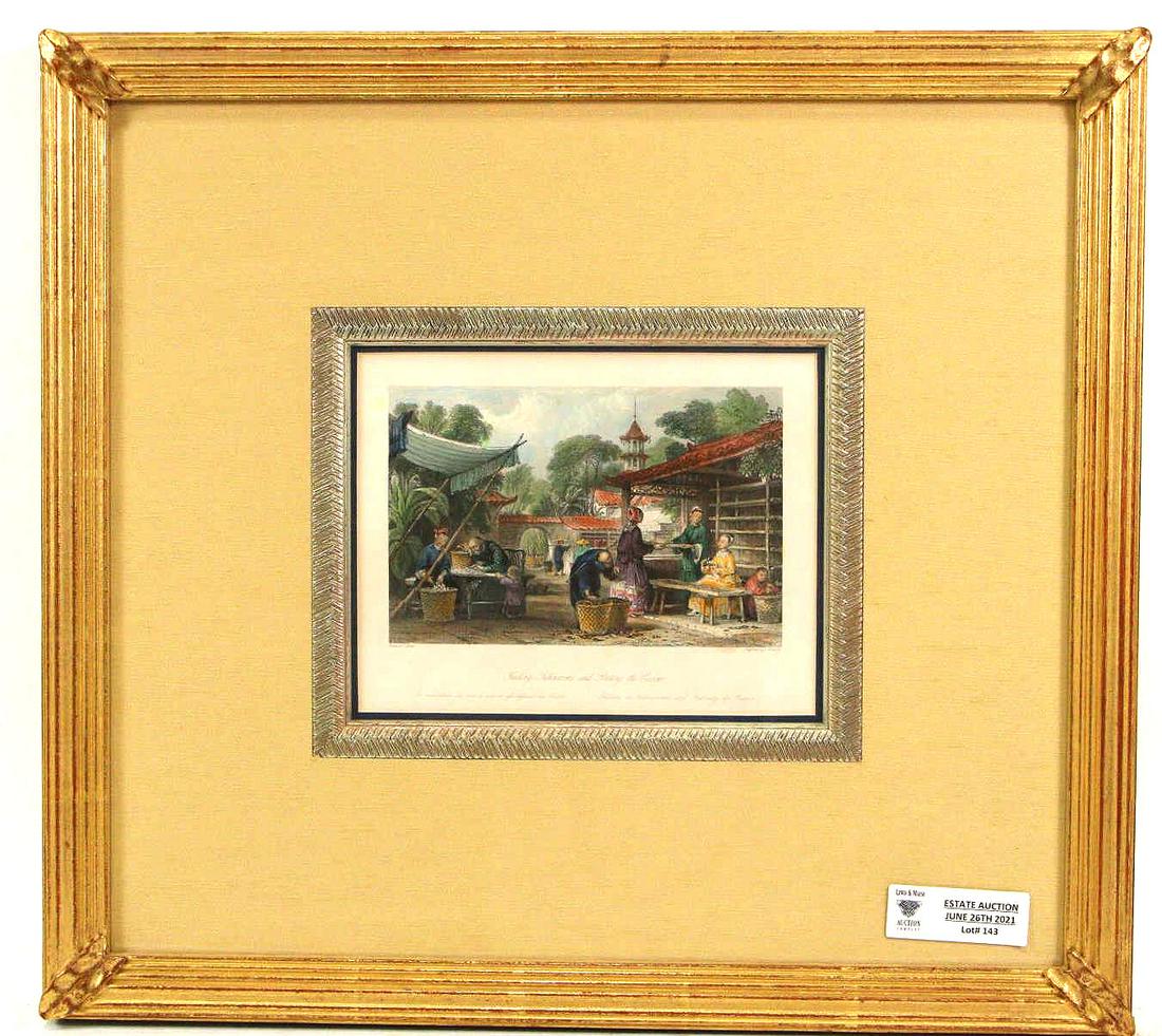 FRAMED & MATTED ORIENTAL MARKET SCENE ENGRAVING (1 of 2)