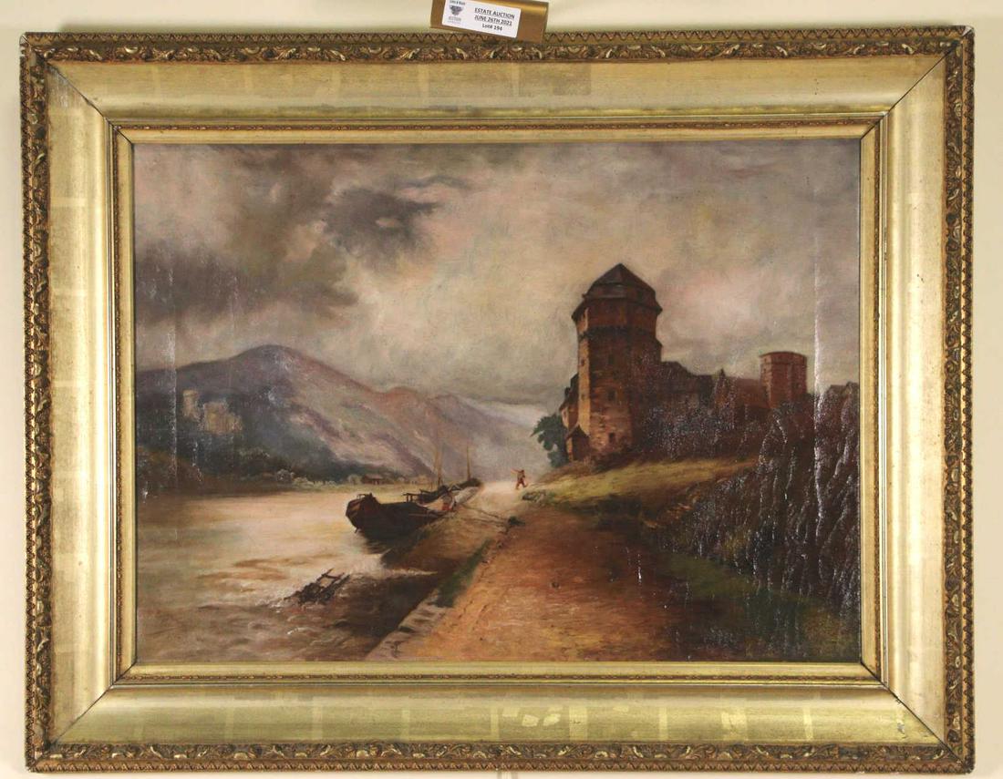 EDWARD H. THOMPSON "CASTLE BY THE RIVER" OIL ON CANVAS (1 of 4)