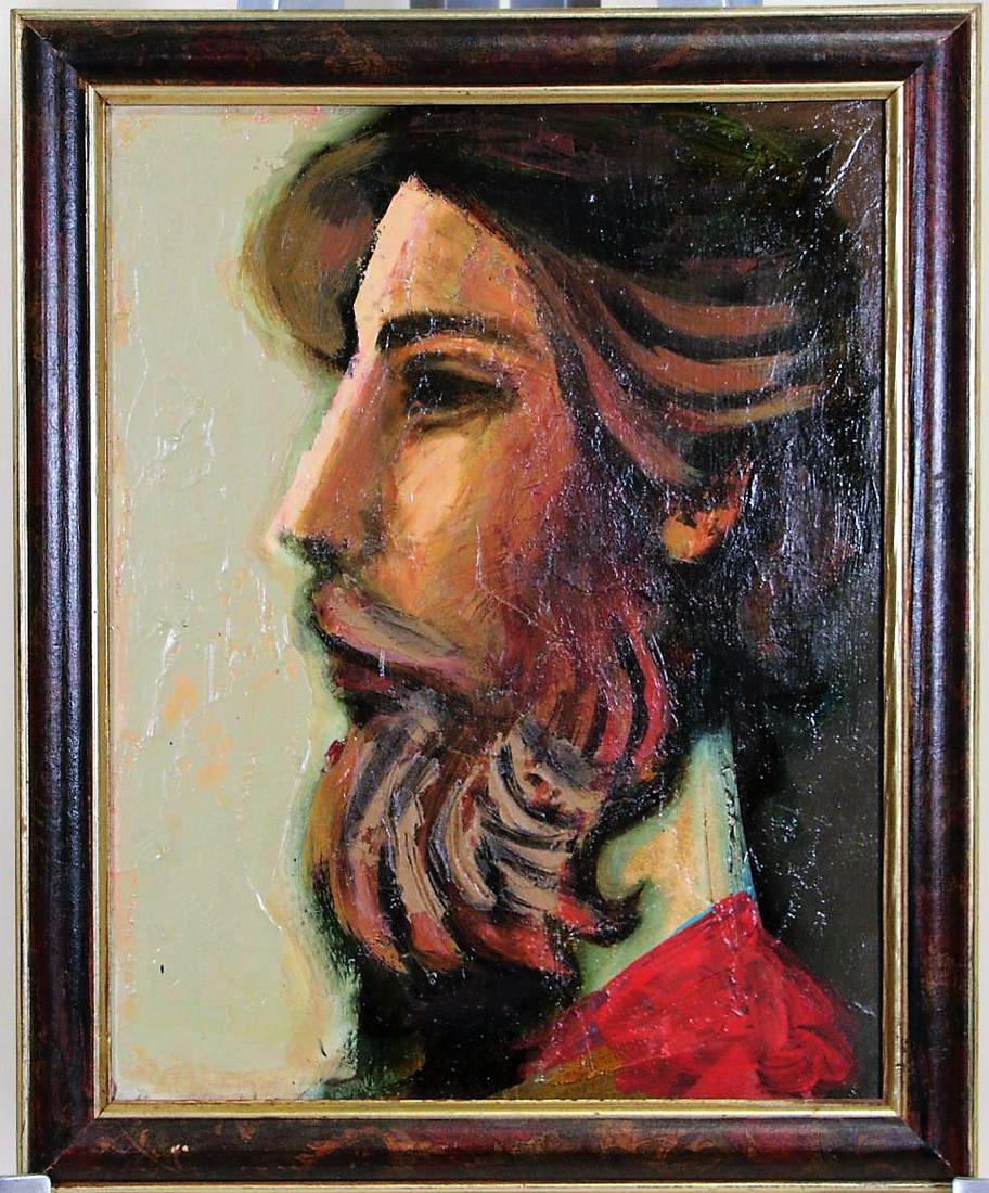 DAVID ADICKES "POET IN PROFILE" ACRYLIC ON PANEL: DAVID ADICKES "POET IN PROFILE" ACRYLIC ON PANEL, 2005. Height: 16 in. by Width: 13 in.