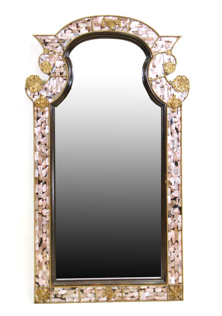 MOTHER-OF-PEARL INLAID FRAMED BEVELED GLASS MIRROR (1 of 4)