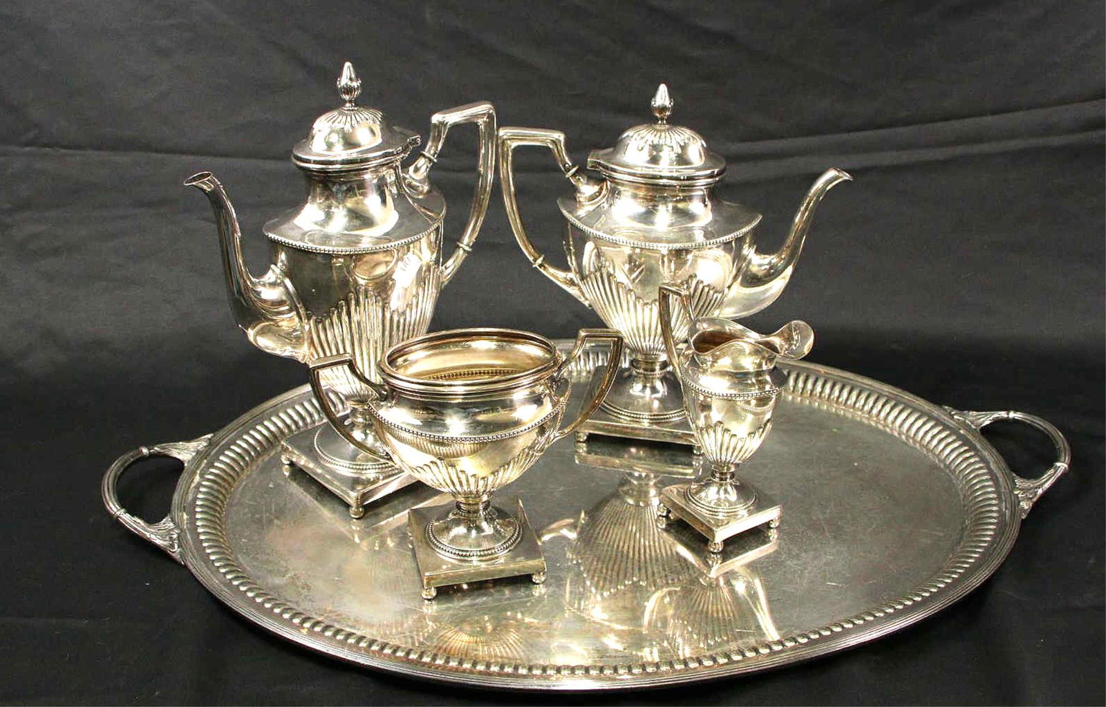 FIVE PIECE SILVER PLATED COFFEE/TEA SET (1 of 8)