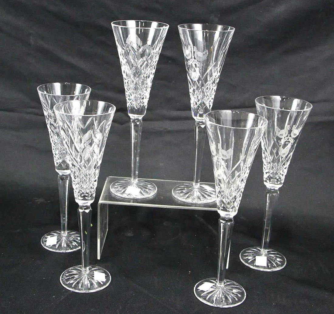 SET OF SIX WATERFORD CRYSTAL CHAMPAGNE FLUTES (1 of 3)