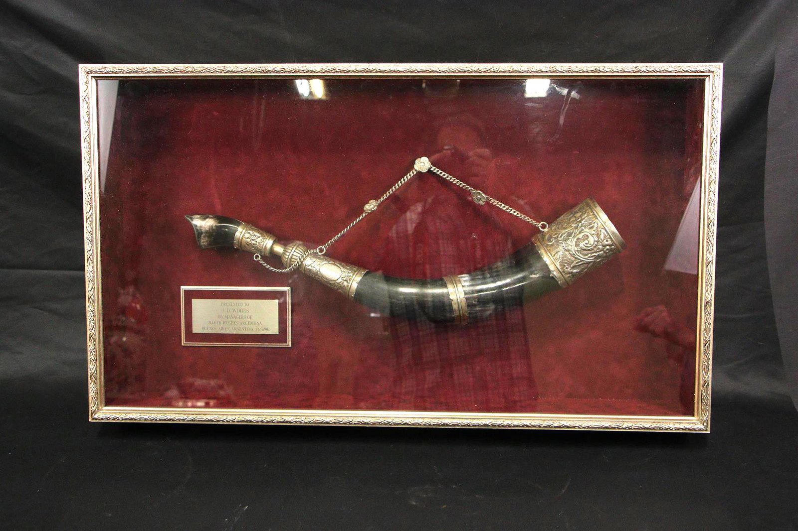 ANTIQUE HORN IN A SHADOW BOX (1 of 1)