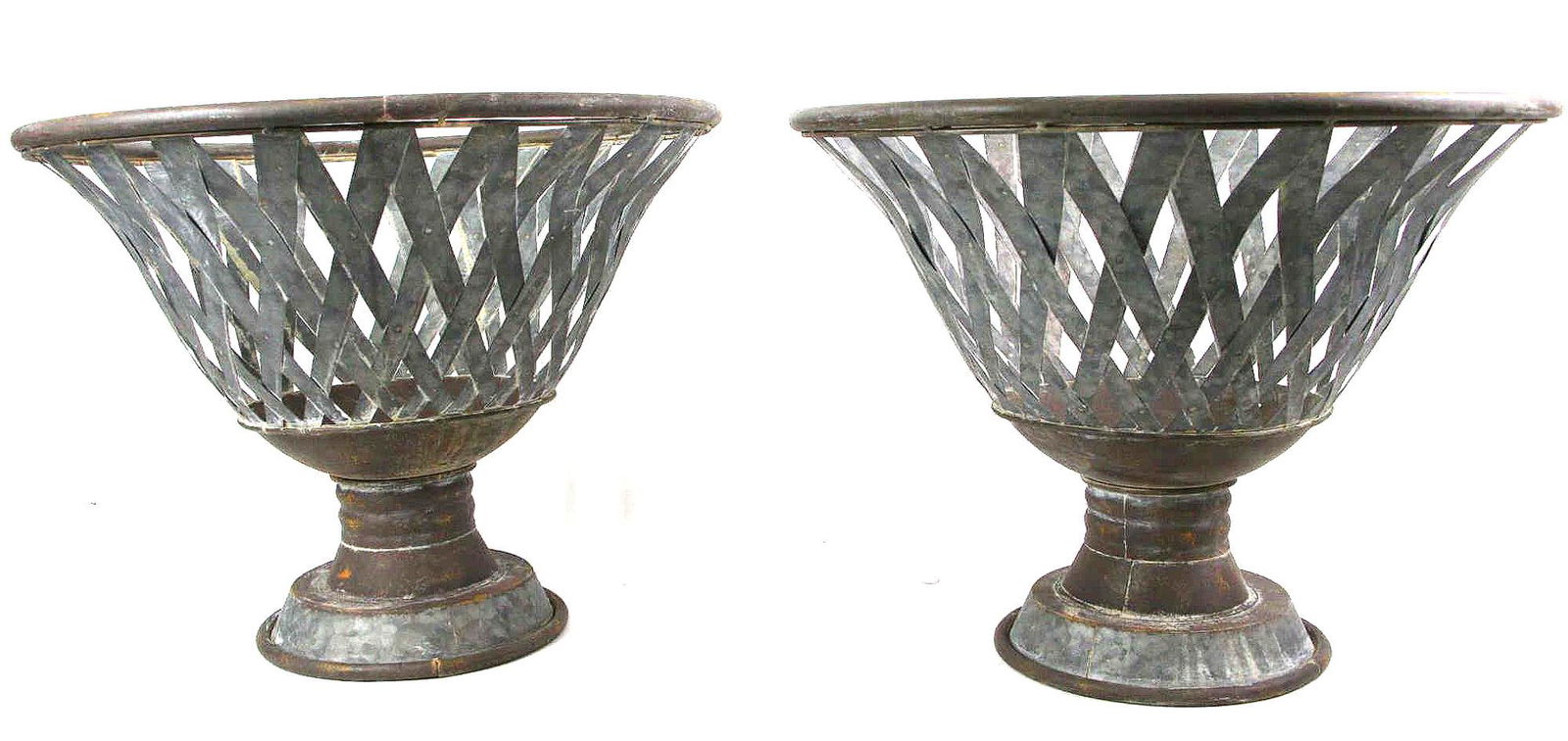 PAIR OF METAL URN PLANTERS (1 of 3)