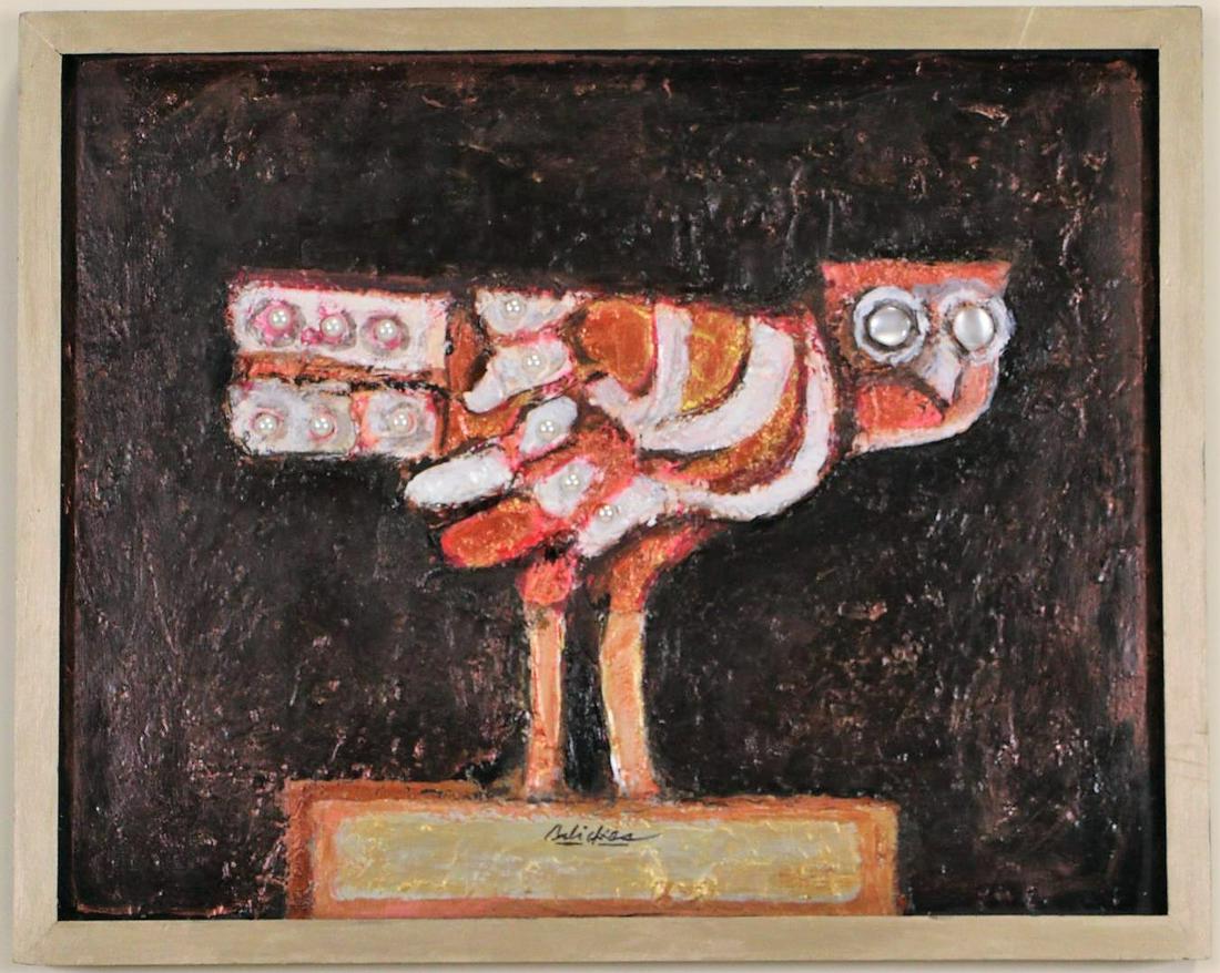 DAVID ADICKES "OLD OWL" PAINTED PLASTER SCULPTURE (1 of 5)