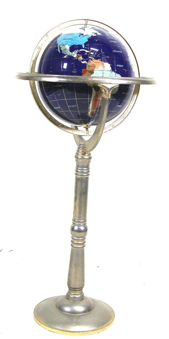 INLAID GEMSTONE AND MINERAL GLOBE ON STAND (1 of 3)