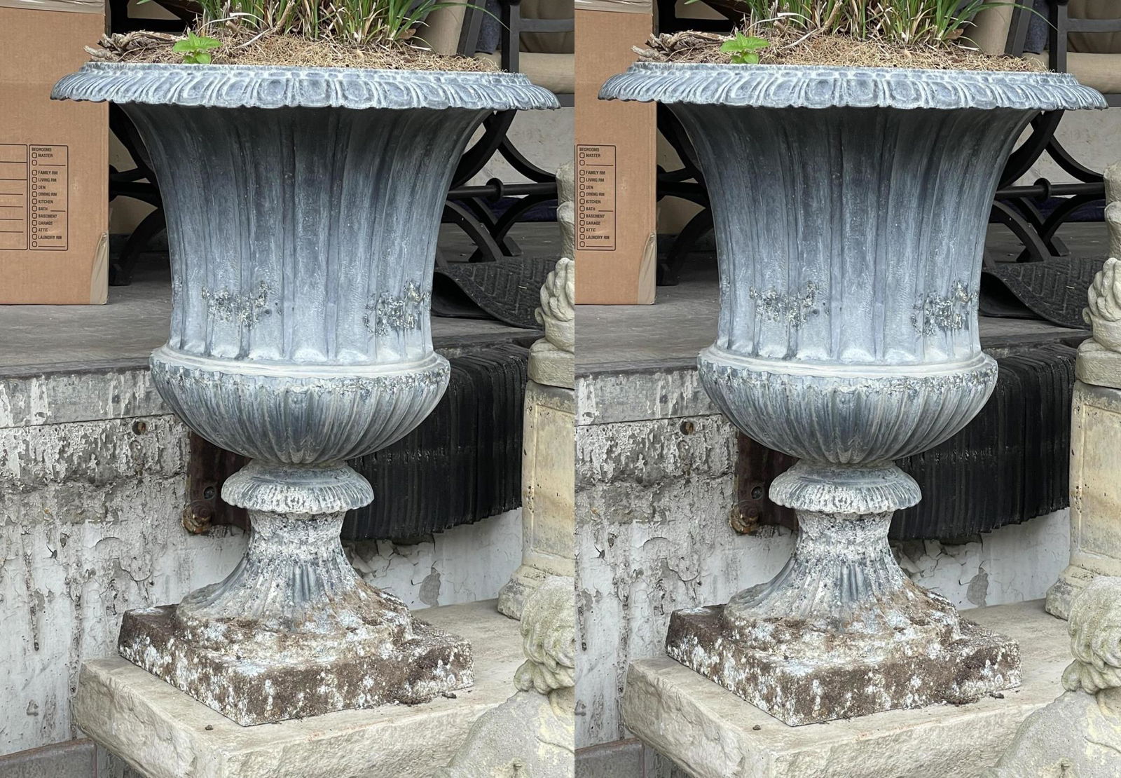 PAIR OF OUTDOOR CAST IRON URN PLANTERS (1 of 2)