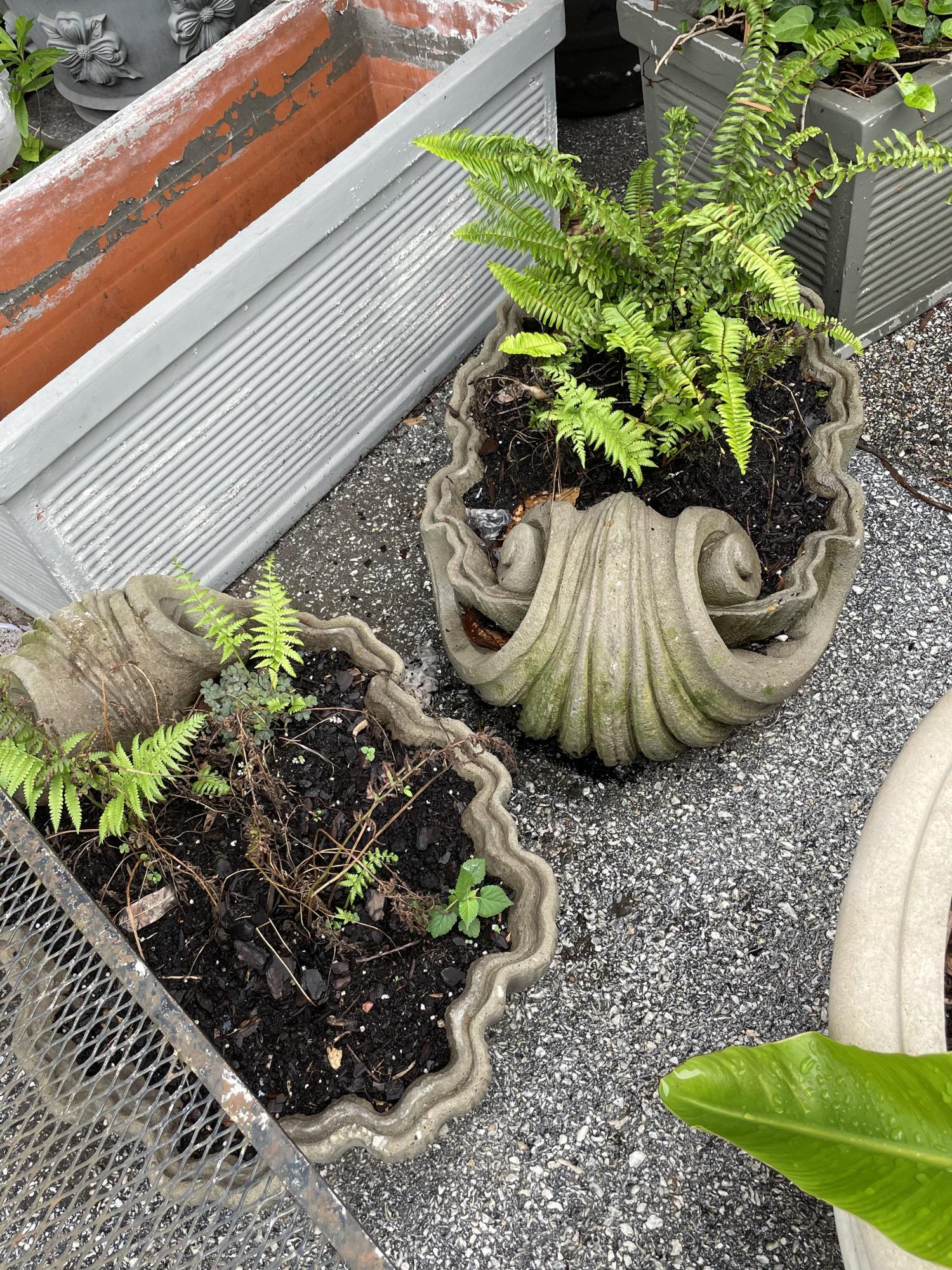 PAIR OF CONCRETE SCALLOPED FLOWER POTS (1 of 2)