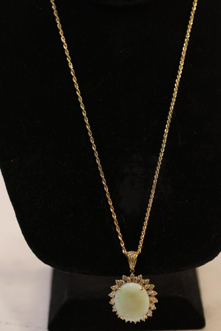 14kt YG OVAL WHITE OPAL DIAMOND ESTATE NECKLACE (1 of 3)