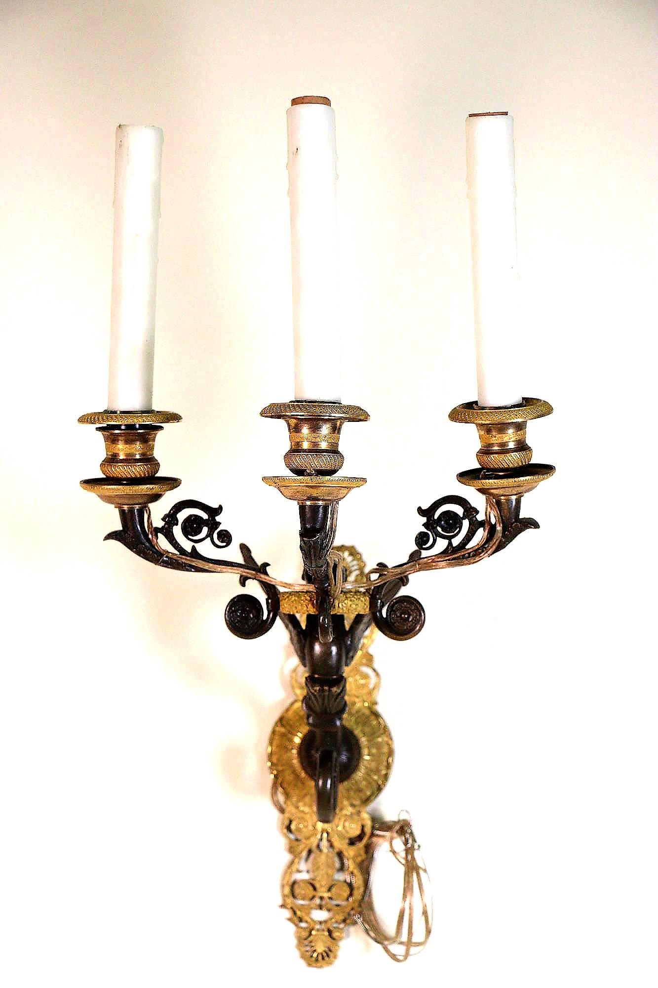 19th CENTURY BRONZE EMPIRE WALL SCONCES (1 of 10)