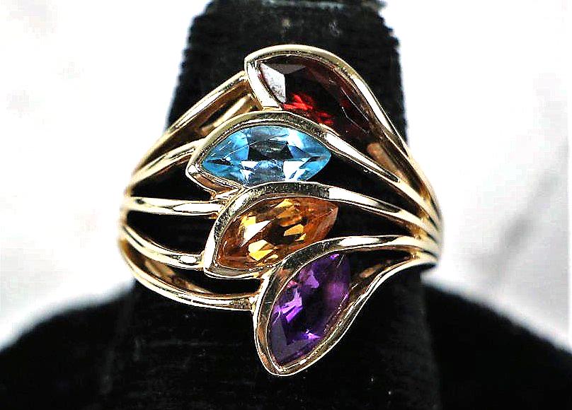 14KT YELLOW-GOLD MULTICOLORED STONE RING (1 of 2)