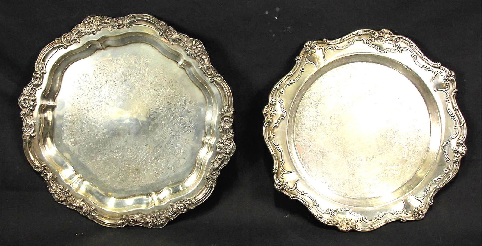 TWO SILVER PLATED TRAYS ONE BY GORHAM (1 of 3)