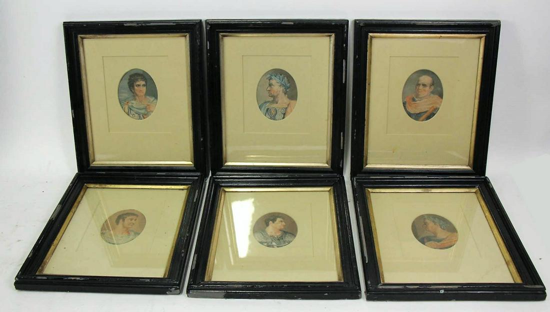 SIX HAND PAINTED  FRAMED AND MATTED ENGRAVINGS (1 of 7)