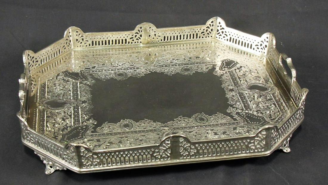 SILVER PLATED FOOTED TRAY WITH RETICULATED GALLERY (1 of 2)