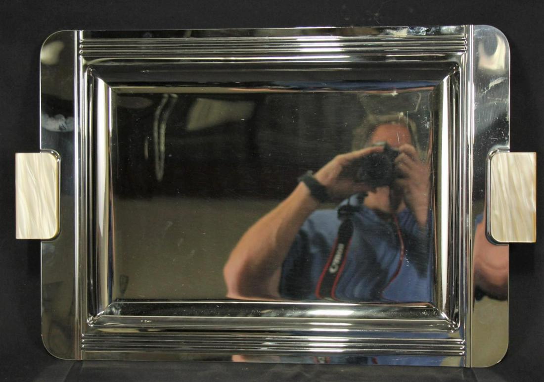 SILVER PLATED TRAY WITH MOTHER-OF-PEARL HANDLES (1 of 3)