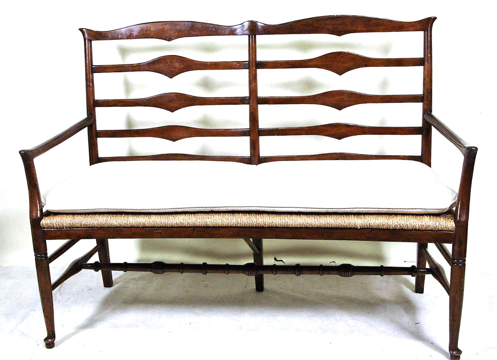 QUEEN ANNE STYLE LADDER BACK SETTEE (1 of 5)