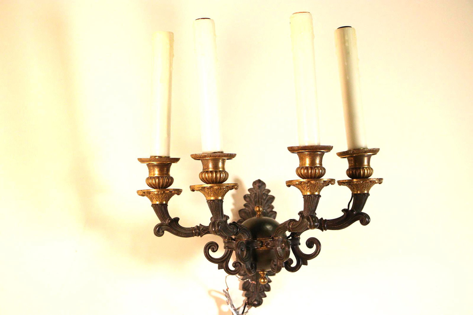 19th CENTURY BRONZE EMPIRE FOUR LIGHT WALL SCONCES (1 of 5)