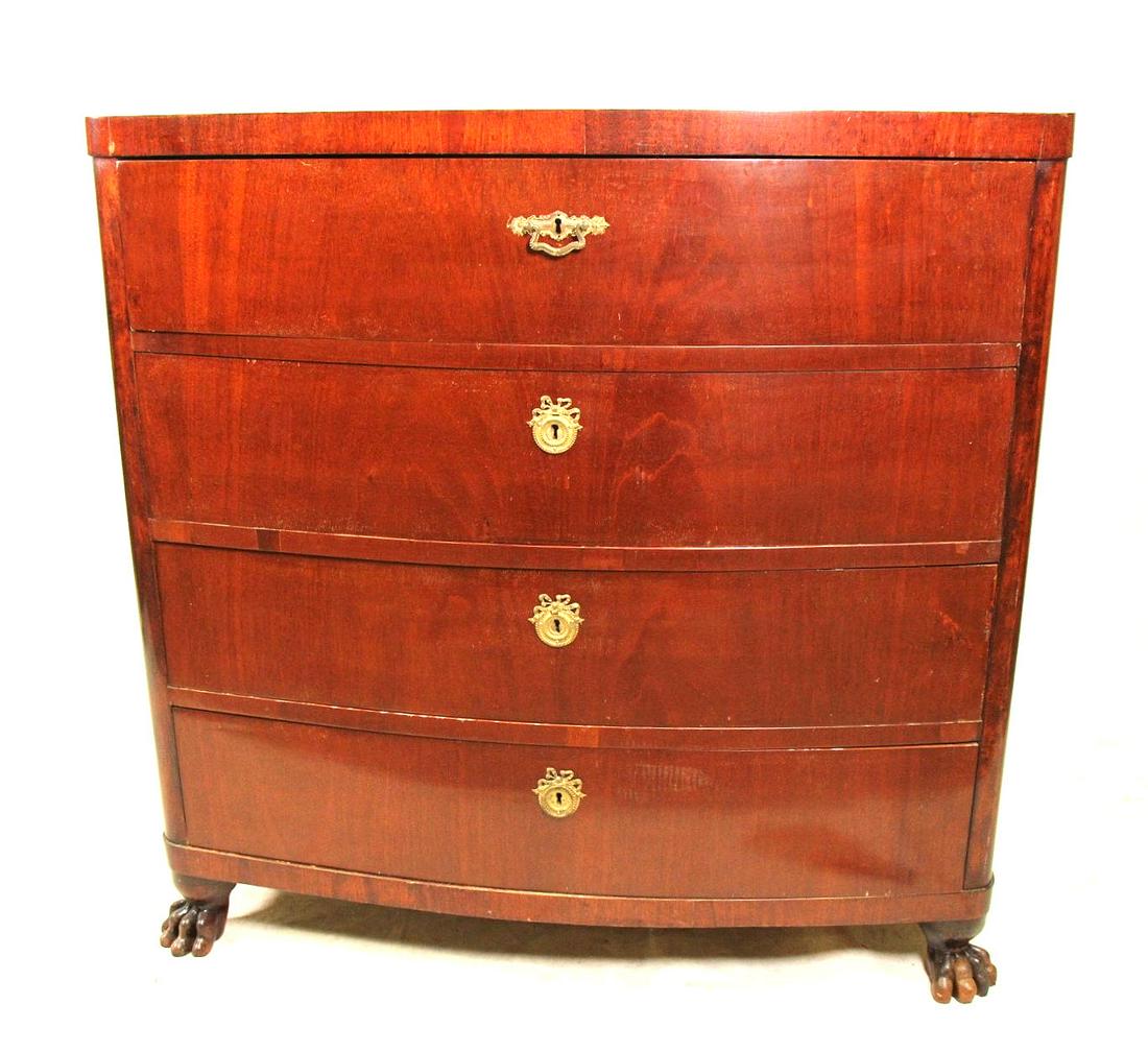 19th CENTURY MAHOGANY FOUR DRAWER CHEST: 19th CENTURY MAHOGANY FOUR DRAWER CHEST. Height: 42 in. by Width: 42 in. by Depth: 21 in.