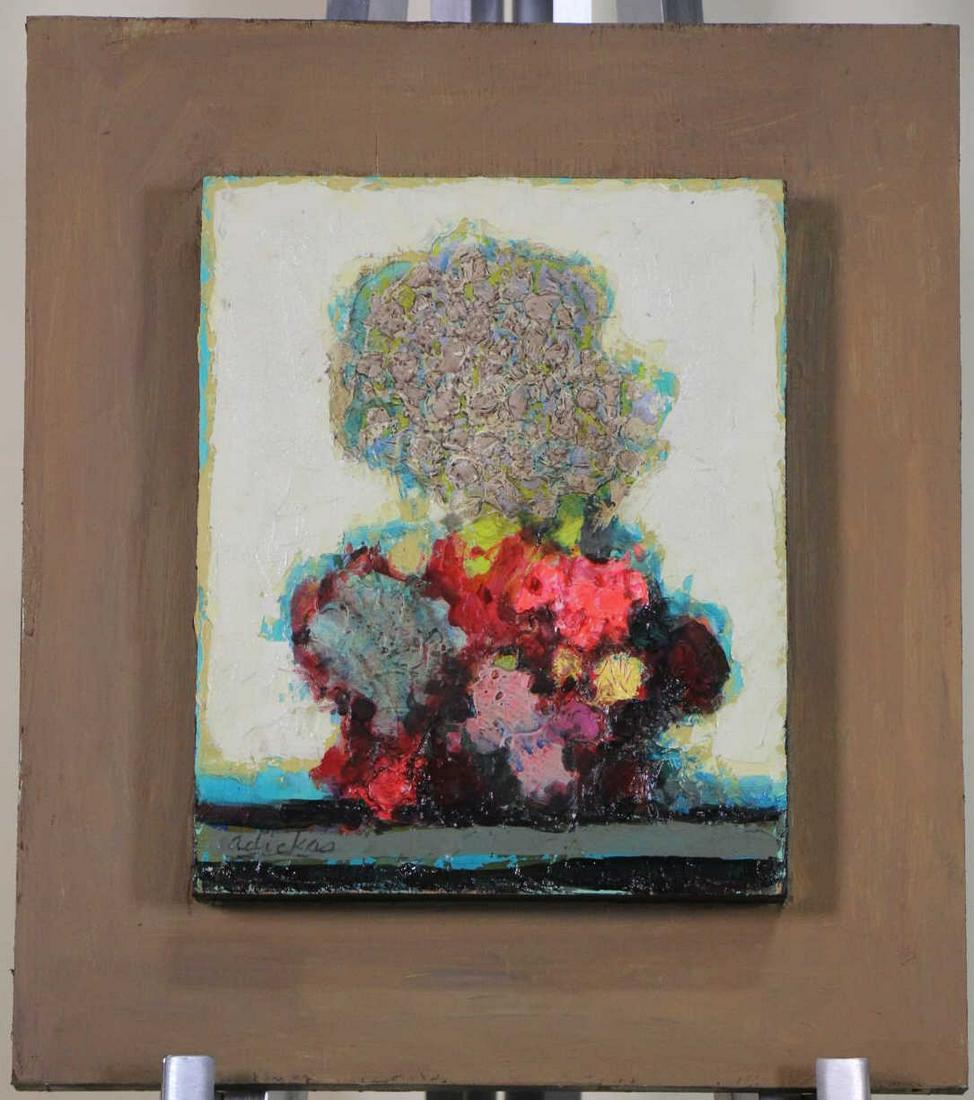 DAVID ADICKES "CLUMP OF TREES #2" ACRYLIC ON PANEL: DAVID ADICKES "CLUMP OF TREES #2" ACRYLIC ON PANEL, 2014. Height: 15 in. by Width: 13 in.