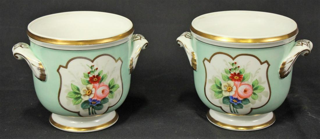 PAIR OF MOTTAHEDEH PORCELAIN CACHEPOTS (1 of 3)