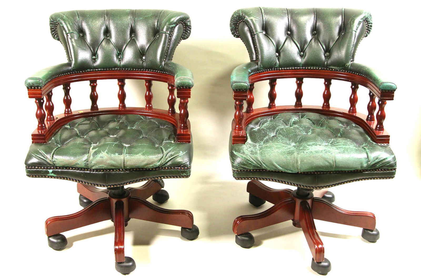 PAIR OF VINTAGE BUTTON TUFTED LEATHER ARMCHAIRS (1 of 5)