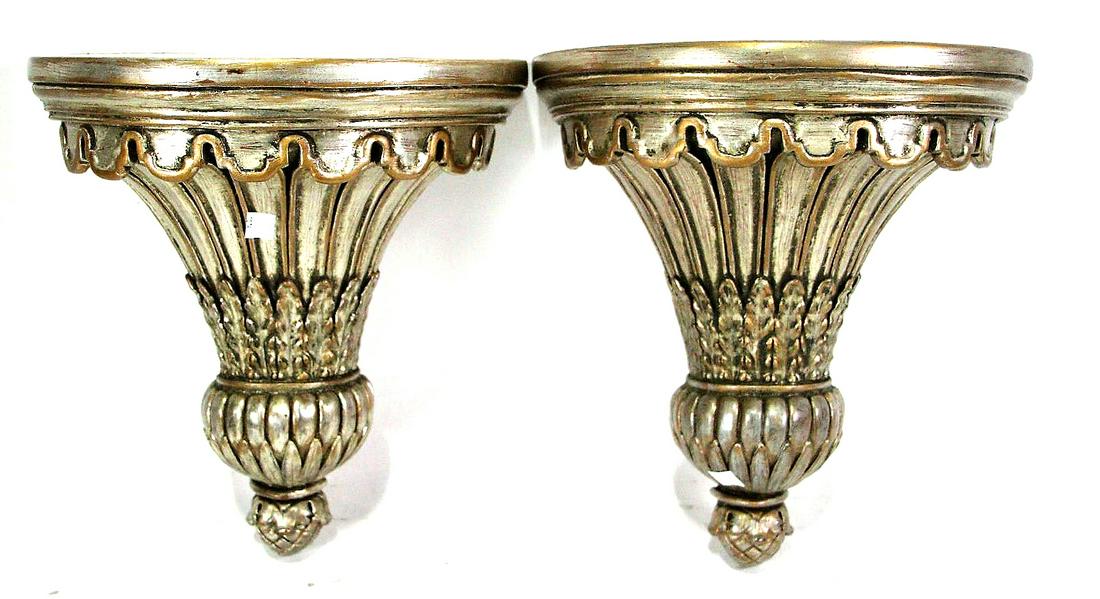PAIR OF CARVED & SILVERED WALL MOUNT BRACKETS (1 of 2)