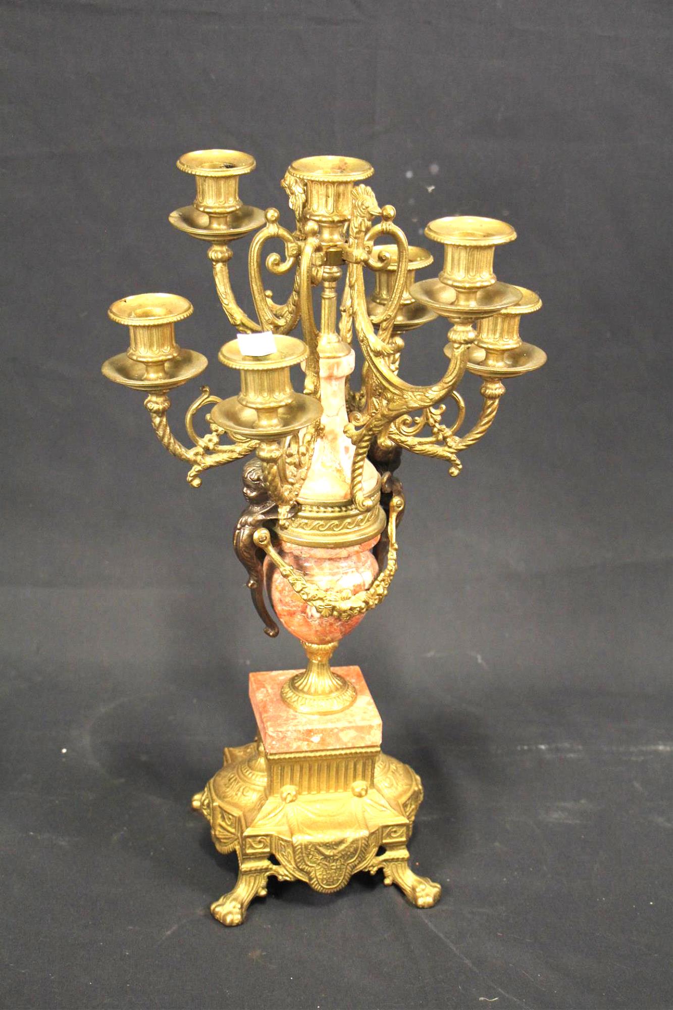 GILT BRASS & MARBLE CANDELABRUM (1 of 3)