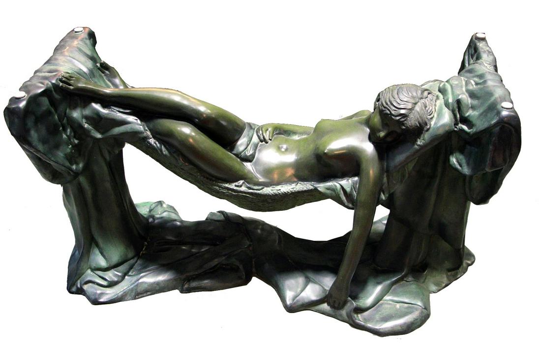 LEELA RECLINING FEMALE BRONZE SCULPTURE WITH GLASS (1 of 9)