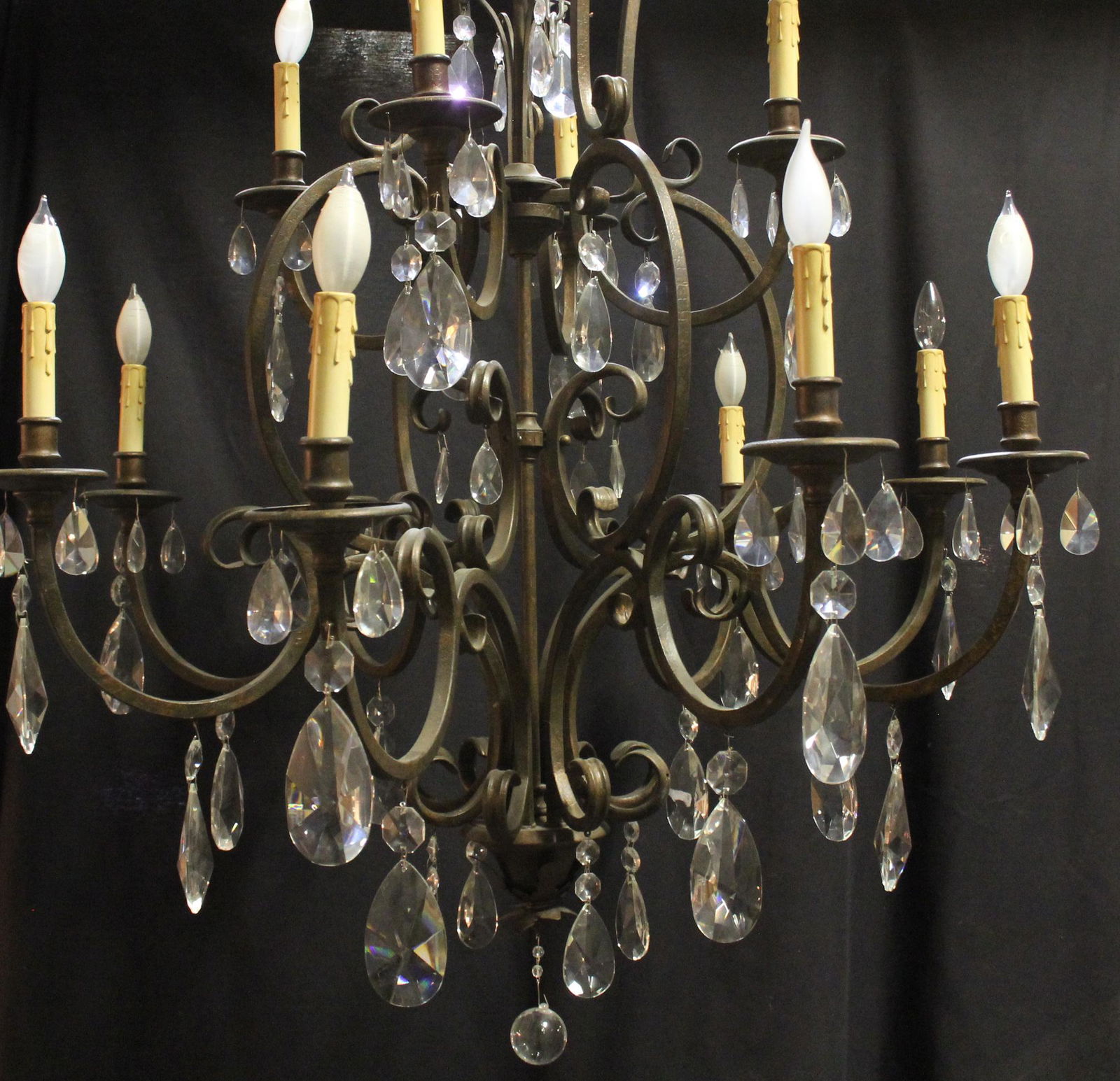 IRON AND  CRYSTAL TWELVE LIGHT CHANDELIER (1 of 1)