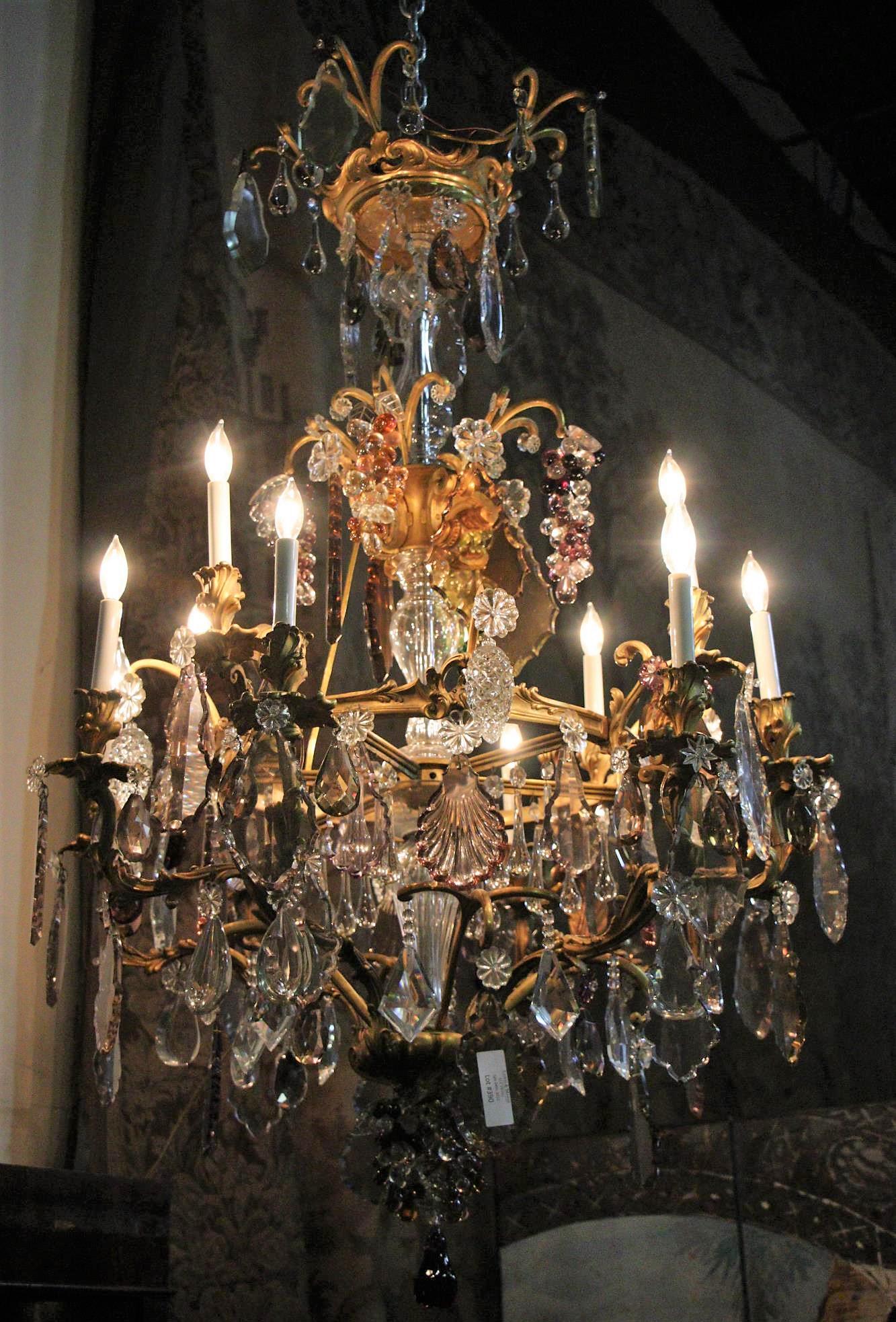 LARGE ANTIQUE  FRENCH BRONZE CRYSTAL CHANDELIER (1 of 4)