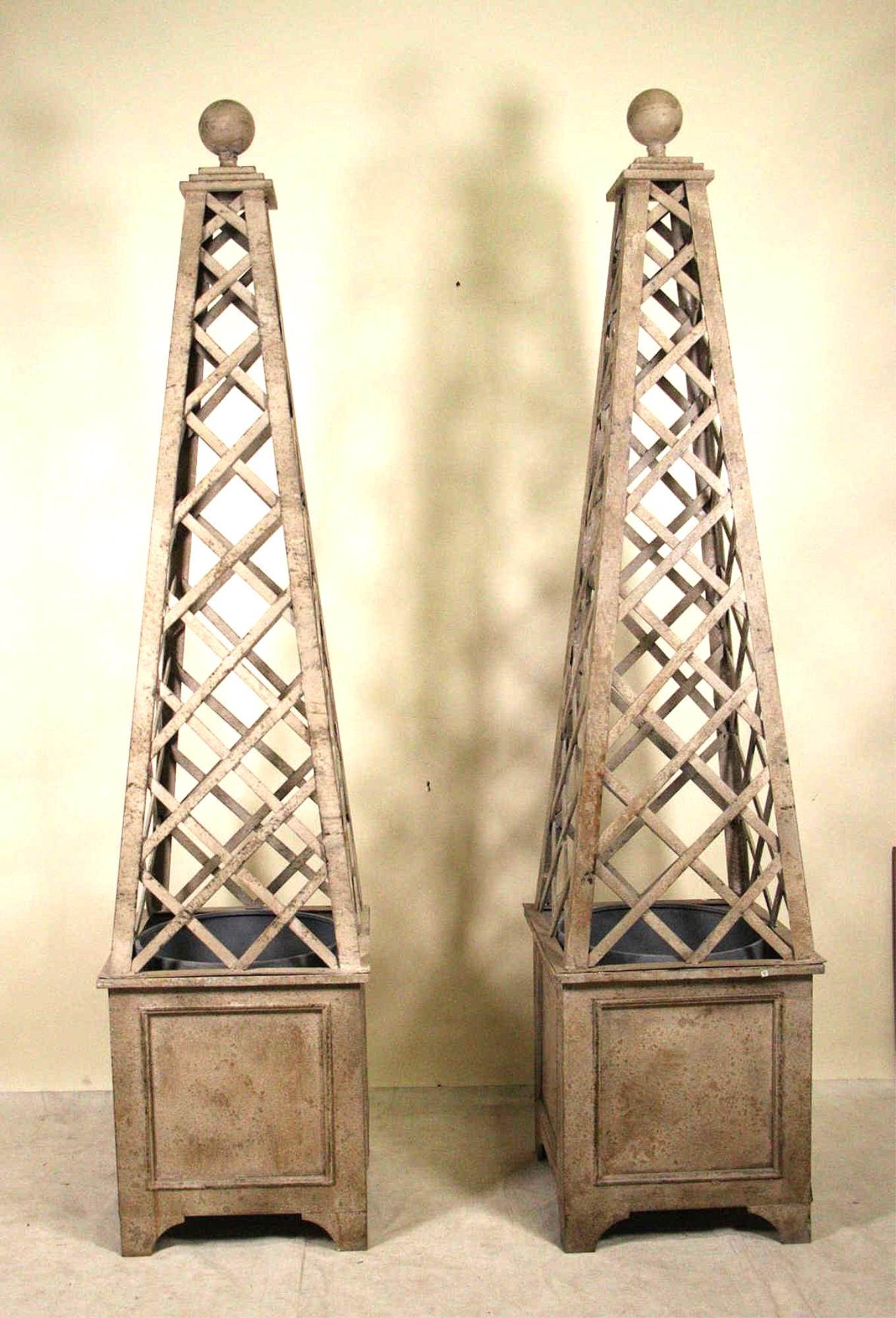 PAIR OF OBELISK METAL GARDEN TOPIARY PLANTERS (1 of 5)