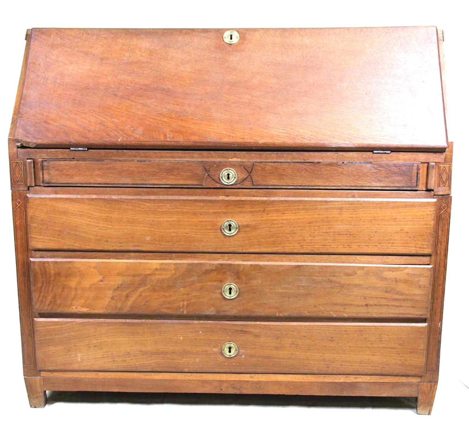 19th CENTURY OAK SLANT FRONT DESK: 19th CENTURY OAK SLANT FRONT DESK. Height: 43 in. by Width: 47.5 in. by Depth: 22 in.