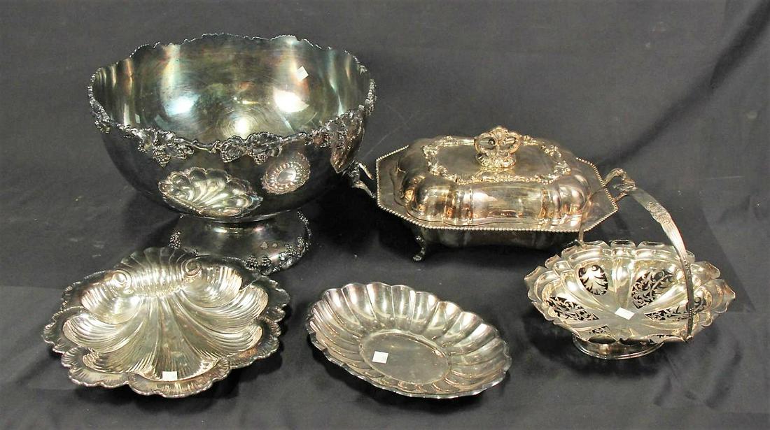 MIXED LOT OF FIVE SILVER PLATED SERVING PIECES (1 of 4)