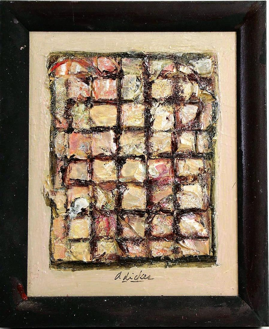 DAVID ADICKES "GOLDEN SQUARES" ACRYLIC, 2008: DAVID ADICKES "GOLDEN SQUARES" ACRYLIC & TEXTURE ON PANEL PAINTING, 2008. Height: 11.5 in. by Width: 9.5 in.