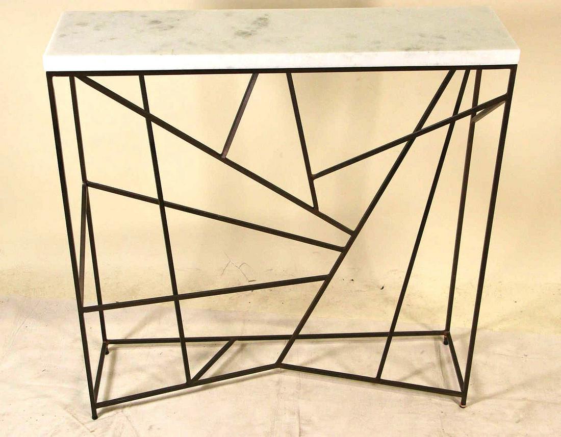 MARBLE TOP CONSOLE TABLE WITH GEOMETRIC METAL BASE (1 of 4)