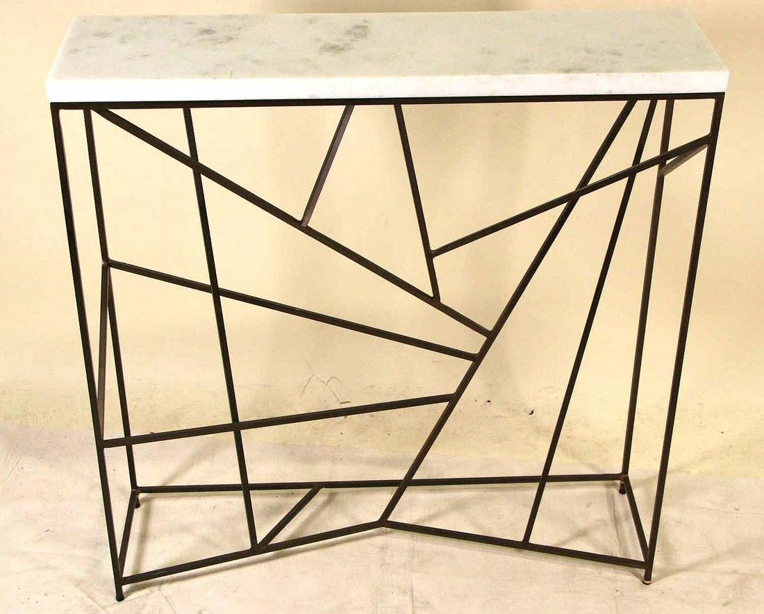 MARBLE TOP CONSOLE TABLE WITH GEOMETRIC METAL BASE (1 of 4)