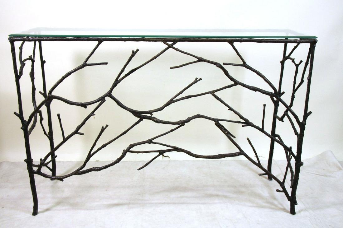 WROUGHT IRON BRANCH & TWIGS GLASS TOP CONSOLE TABLE (1 of 4)