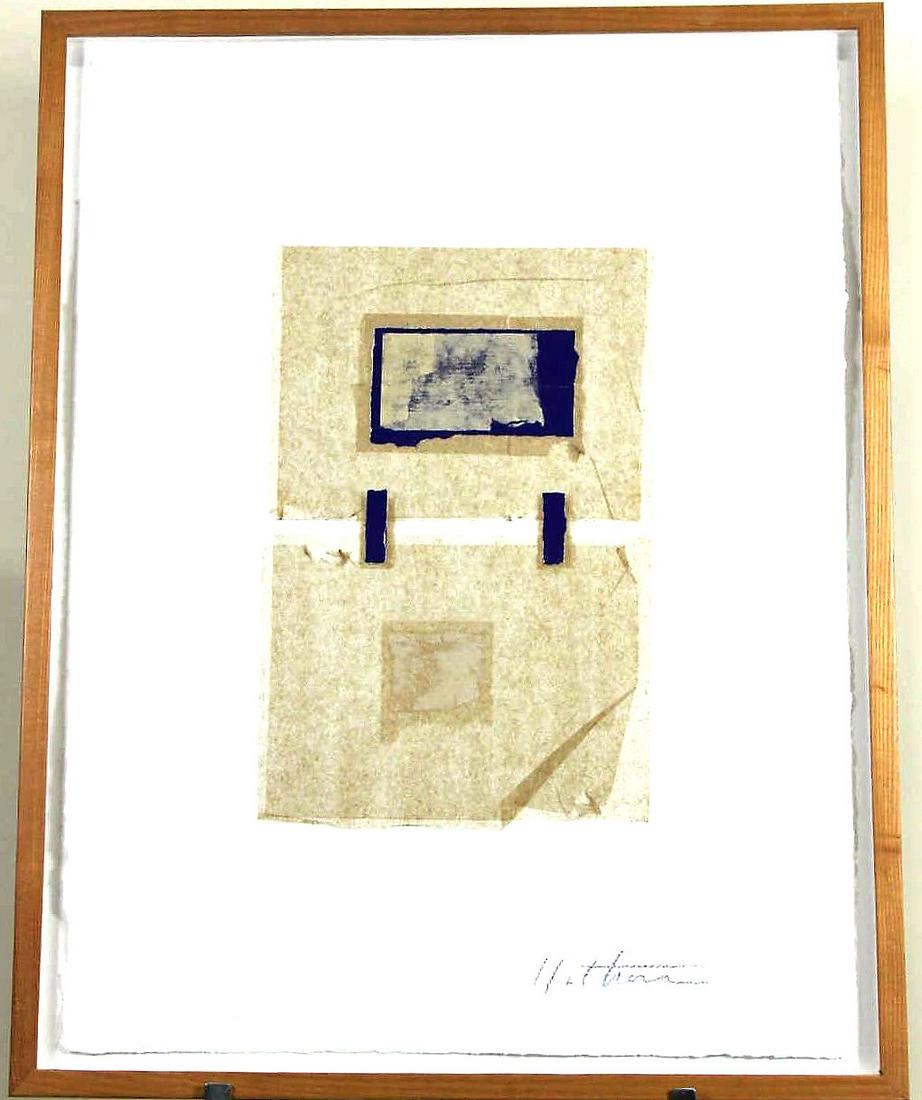 JOHN HATHORN "DICHOTOMY IN OCHRE VI" ACRYLIC: JOHN HATHORN "DICHOTOMY IN OCHRE VI" ARCYLIC, PAPER ON ARCHES PAPER. PROVENANCE: MCMURTREY GALLERY, HOUSTON, TX. Height: 33 in. by Width: 26 in.