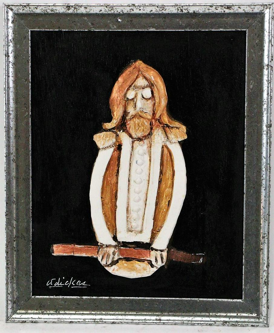 DAVID ADICKES "JOHN LENNON OWL" ACRYLIC ON PANEL: DAVID ADICKES "JOHN LENNON OWL" ACRYLIC ON PANEL PAINTING. Height: 11.5 in. by Width: 9.5 in.