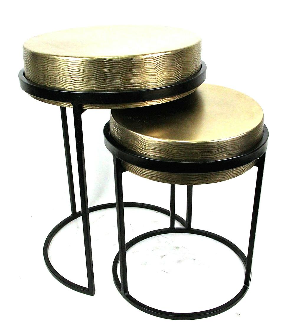 TEXTURED BRASS TOP NEST OF TABLES: TEXTURED BRASS TOP NEST OF TABLES. Height: 23 in. by Width: 16 in. by Depth: 16 in.
