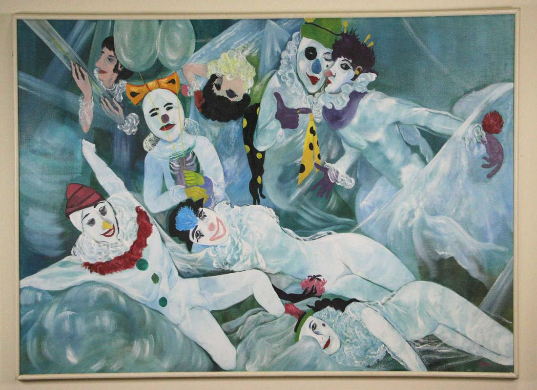FRANK FREED (AMERICAN 1906-1975) "CLOWNS" OIL ON CANVAS (1 of 8)