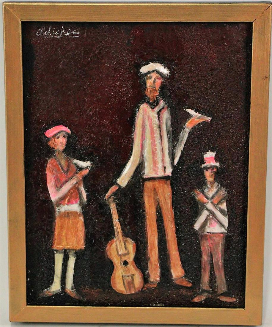 DAVID ADICKES "THREE PEOPLE" ACRYLIC ON PANEL (1 of 4)