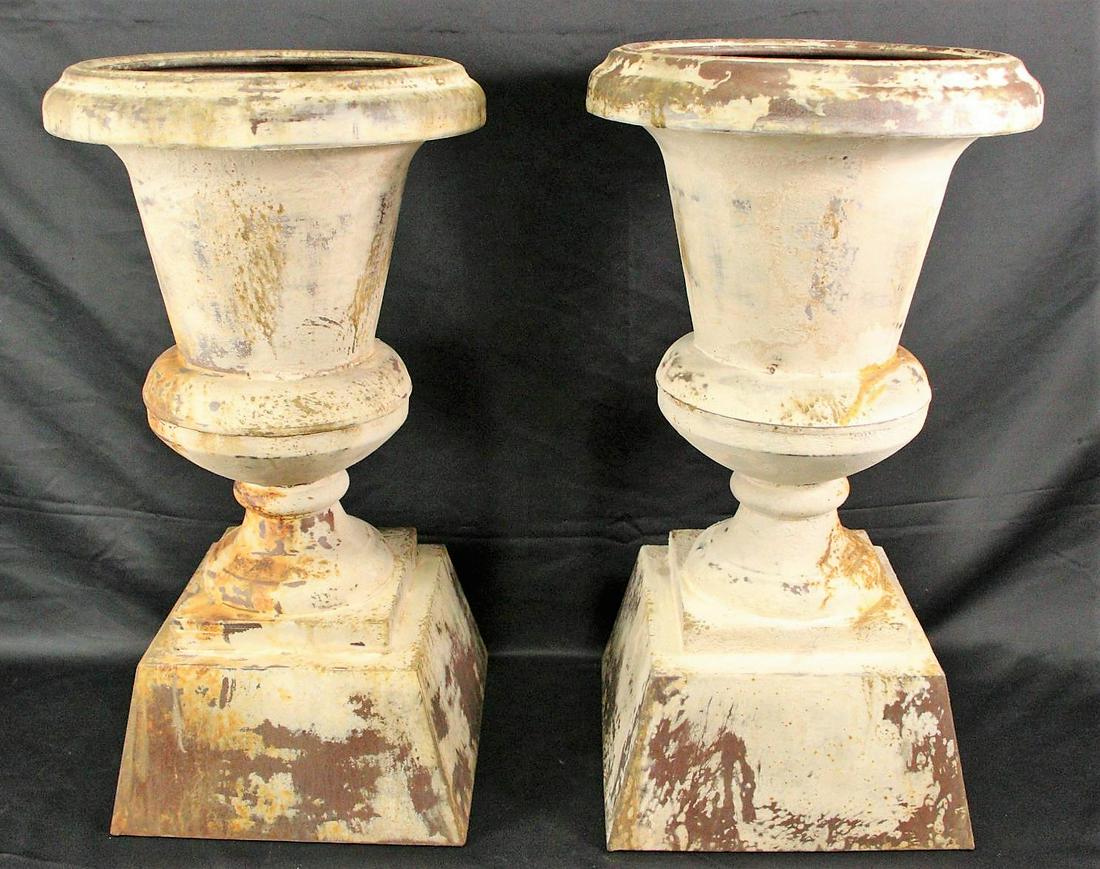 PAIR OF METAL GARDEN URN PLANTERS (1 of 3)